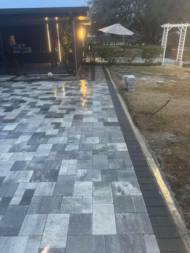 Night driveway dramatic lighting